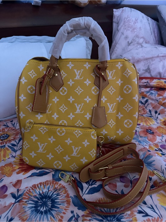 The Unbranded Brand Handbags - Yellow Monogram Satchel with White Pattern - Women’s Satchel. Speedy